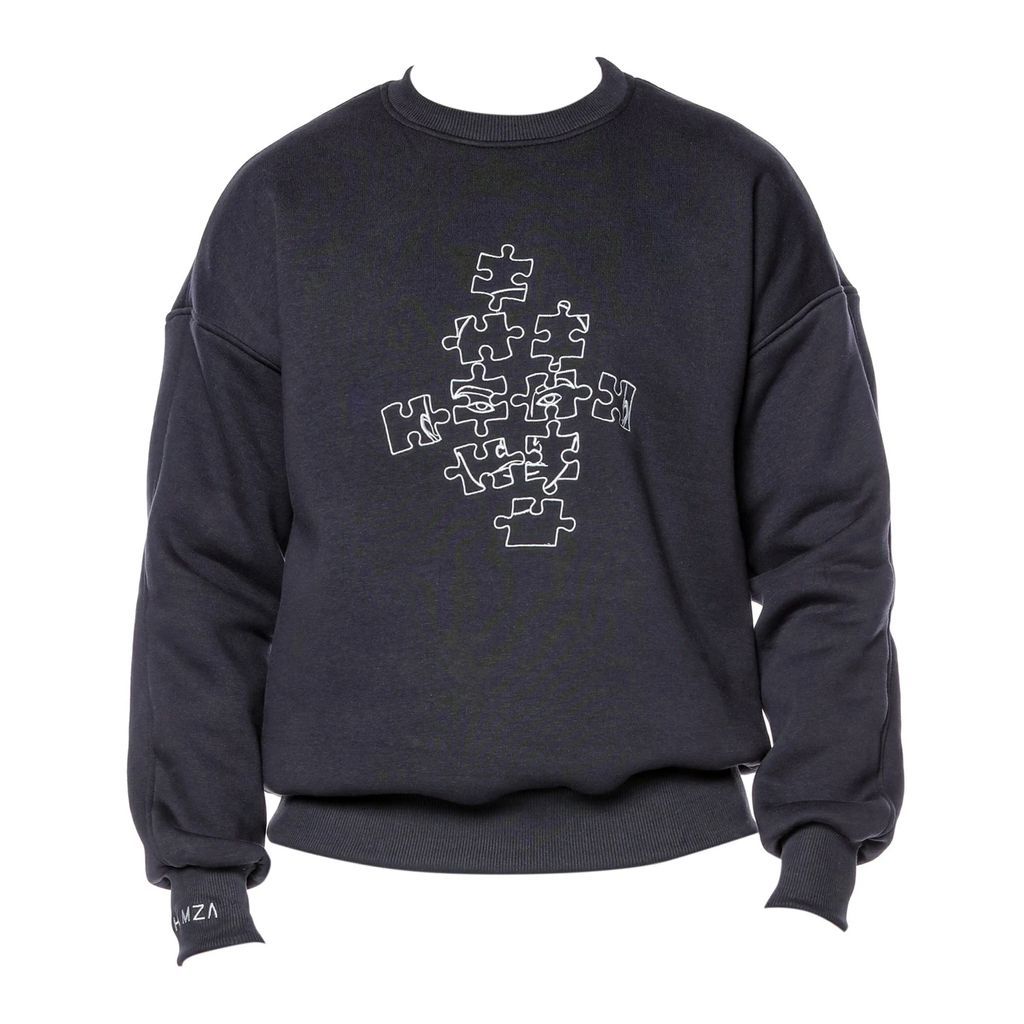 Hamza - Peace Smoked Black Embroidered Men's Sweater