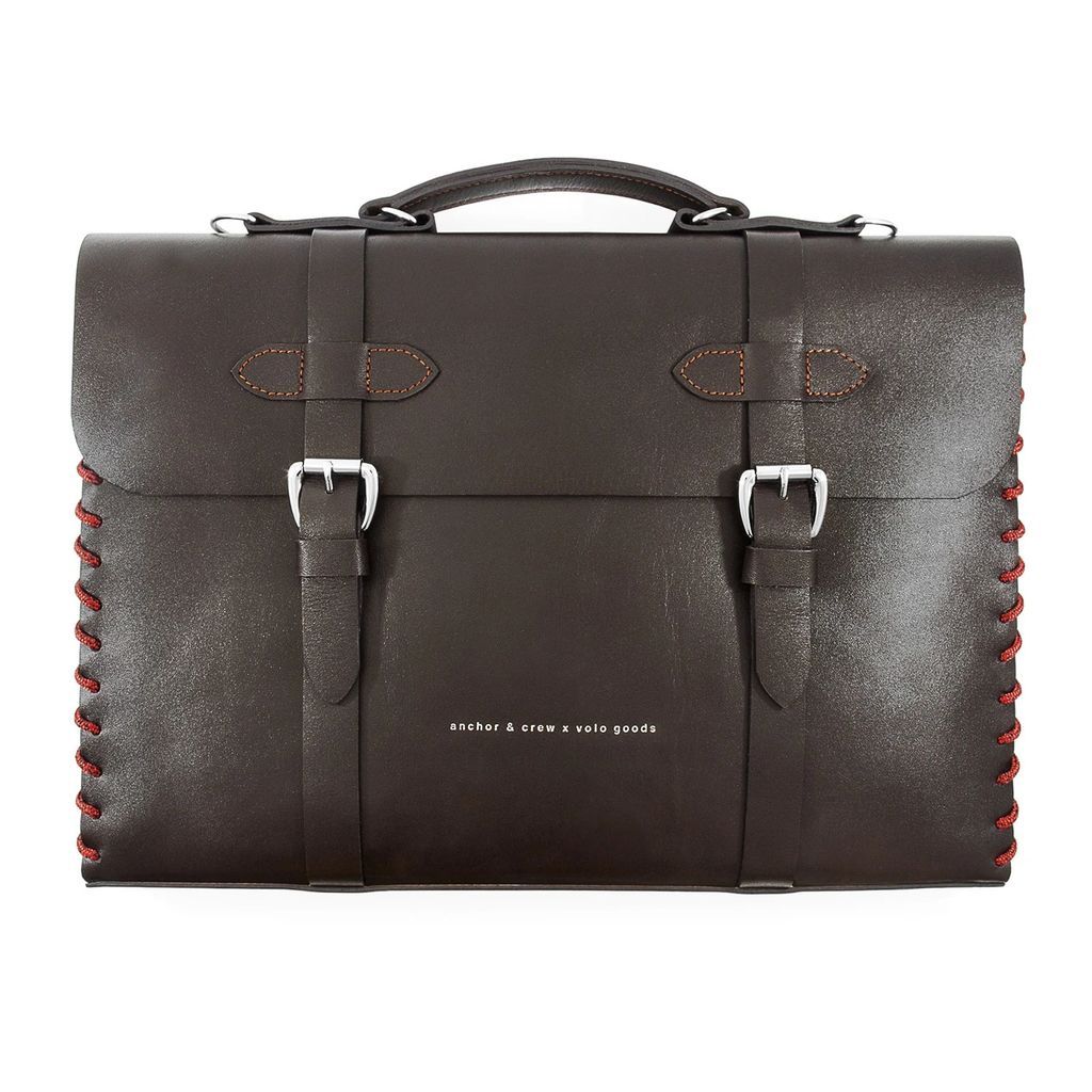 ANCHOR & CREW - Deep Brown Rufford Leather & Rope Briefcase Small