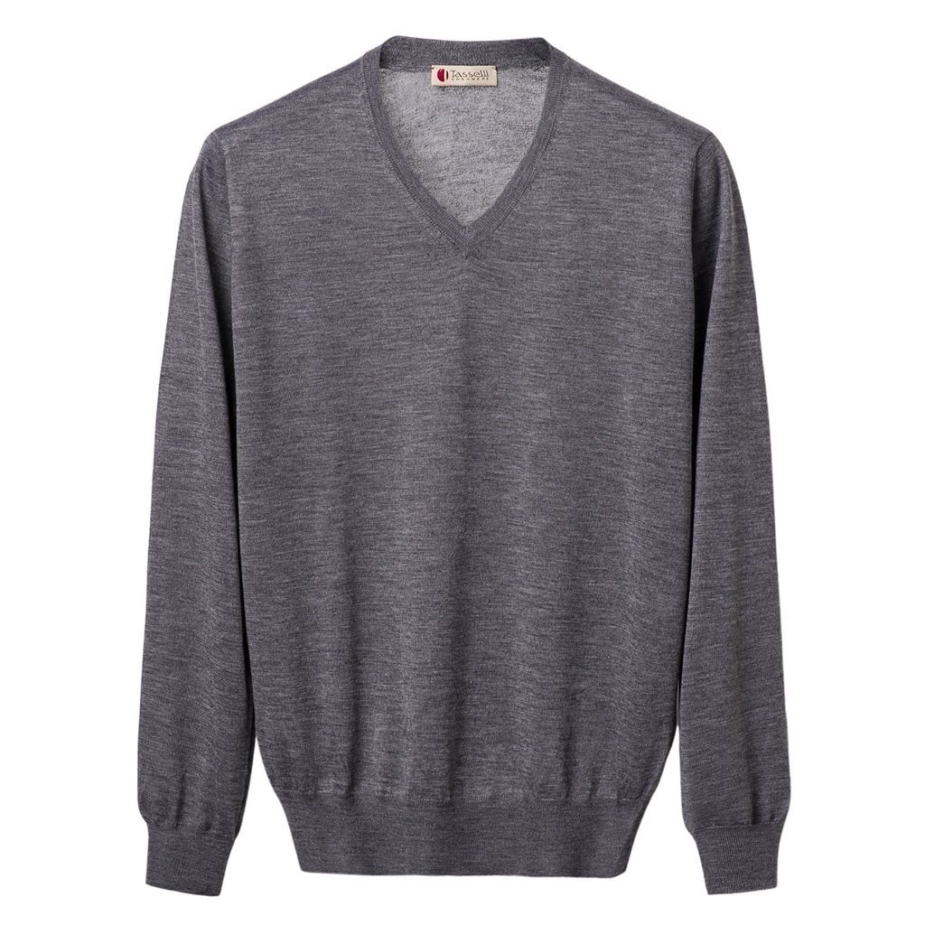 Tasselli Cashmere - Ultralight Cashmere Silk V Neck Sweater - Grey