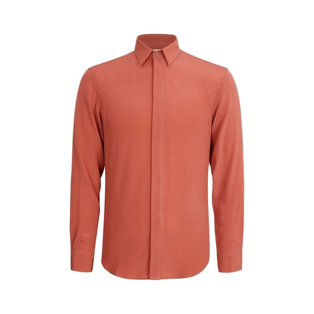 Metiseko - Silk Crepe Long-Sleeve Button-Down Shirt - Umber