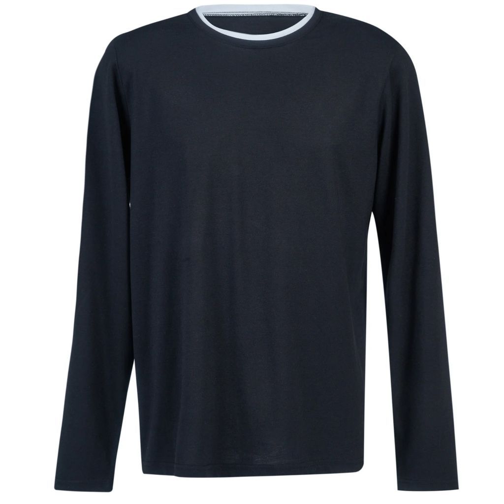 White & B Basics - Neck Detailed Long Sleeve Modal - CottonT-shirt - Black