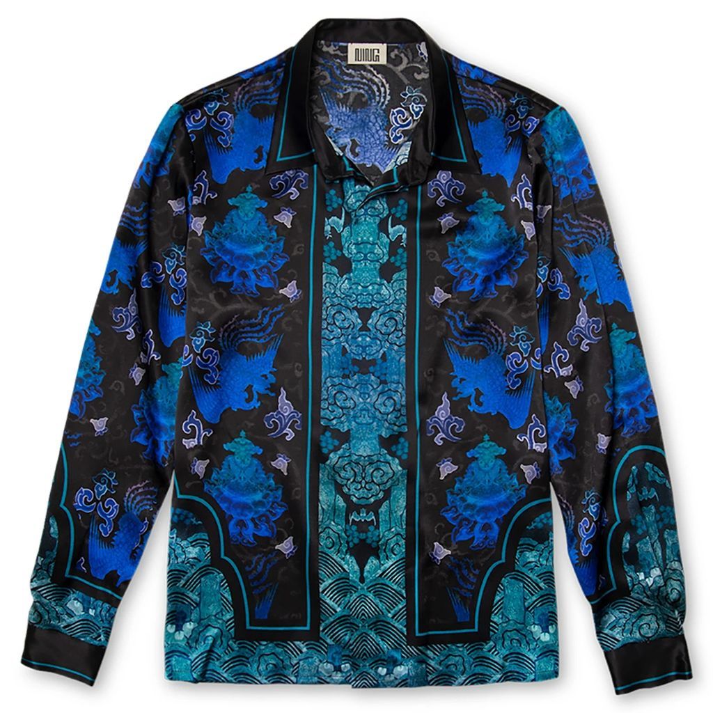 Ning - Long Sleeved Traditional Silk Shirt In Blue