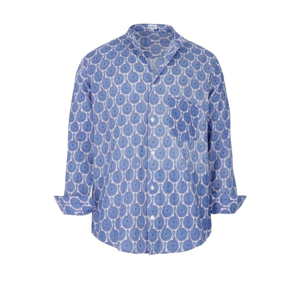 At Last. - Men's Cotton Shirt In Blue & White Peacock