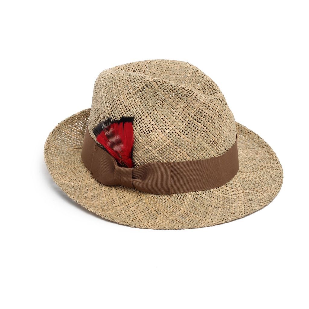 Justine Hats - Mens Straw Fedora Hat With Feather