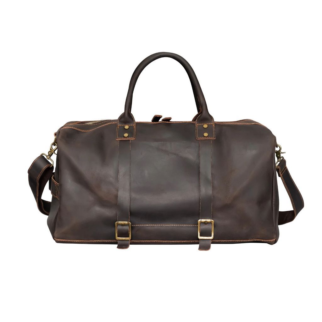 Touri - Vintage Look Leather Weekend Bag - Dark Brown