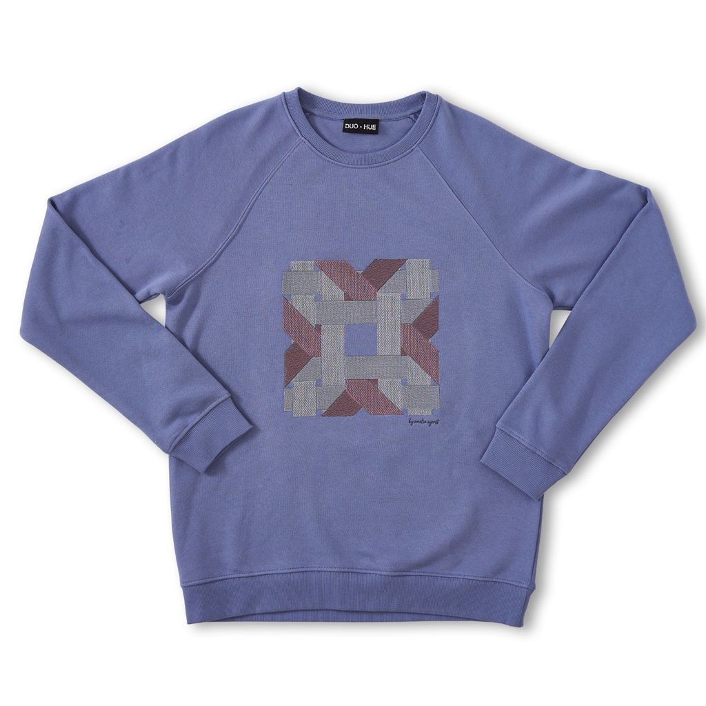 DUO-HUE by Amelia Ayerst - Designer Embroidered Sweater Periwinkle Blue 'Rattan 2'