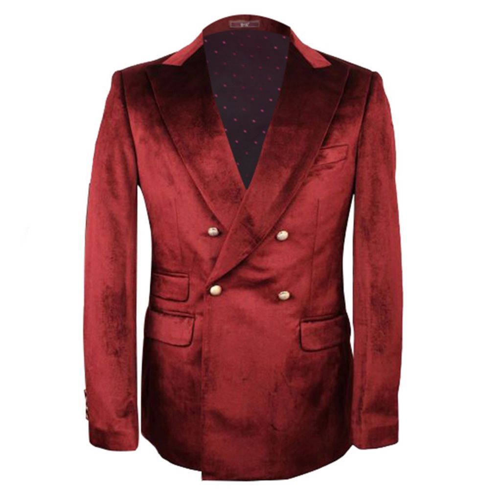 Men's Red Maison Velvet Double Breasted Peak Lapel Suit - Burgundy Small DAVID WEJ