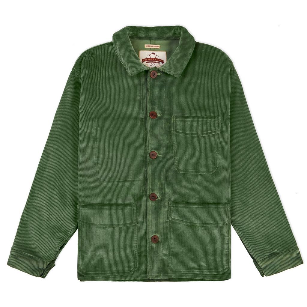 Men's Green Cord Workwear Jacket - Mint Small Burrows & Hare