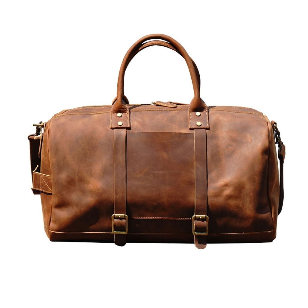 Men's Vintage Look Leather Weekend Bag - Light Brown Touri