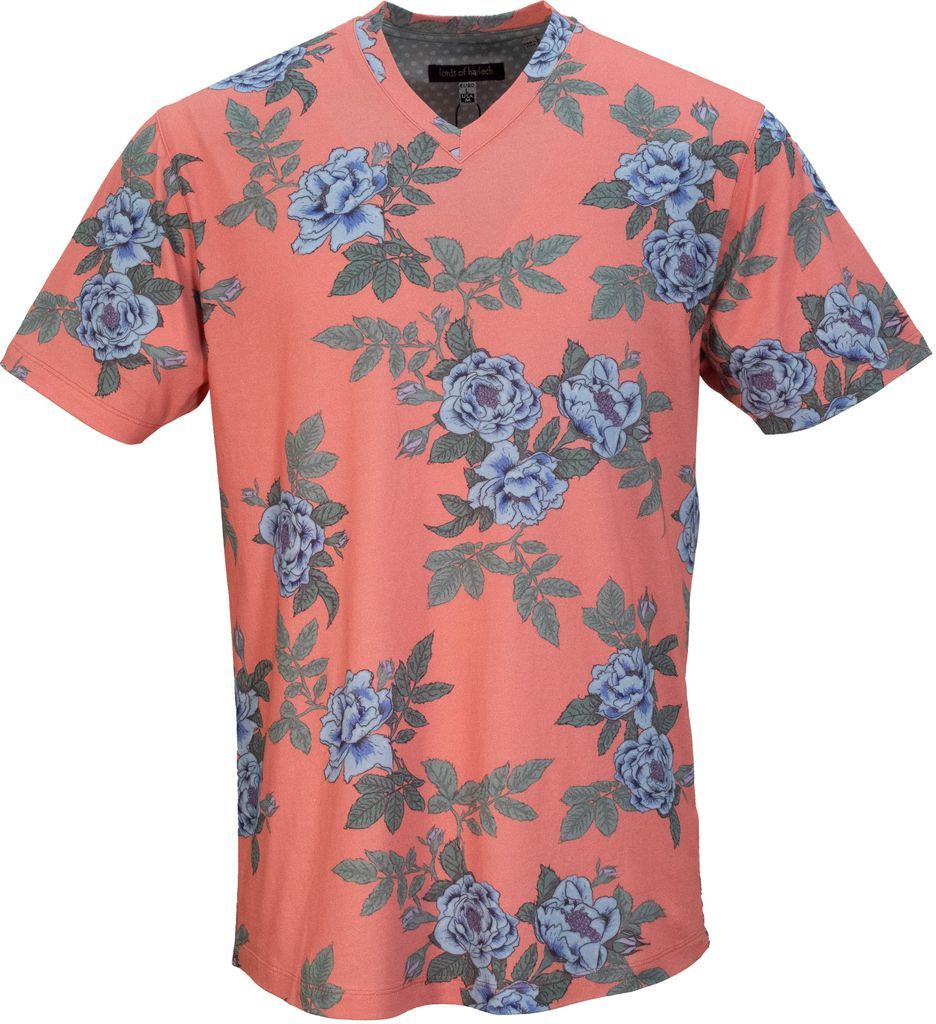 Men's Rose Gold / Blue / Pink Maze Floating Forna V-Neck Tee In Geranium Small Lords of Harlech