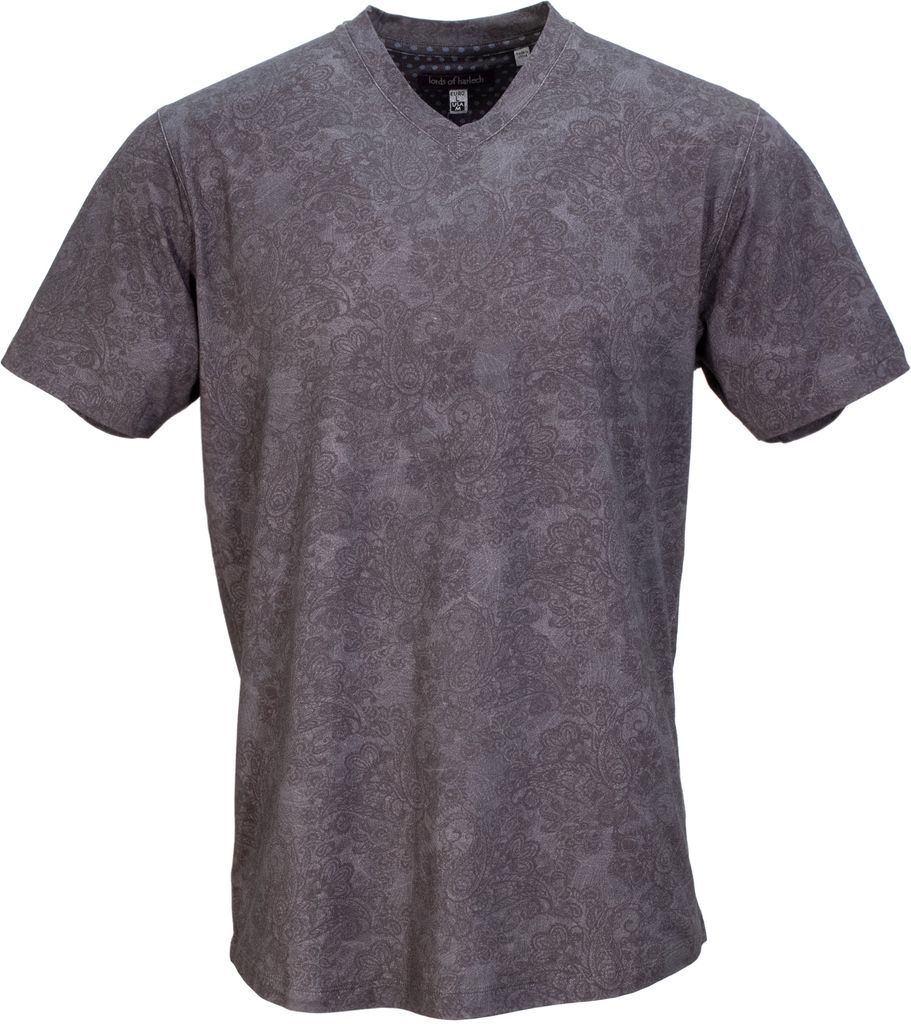 Men's Neutrals / Black / Grey Maze Paisley Swirl V-Neck Tee In Black Small Lords of Harlech
