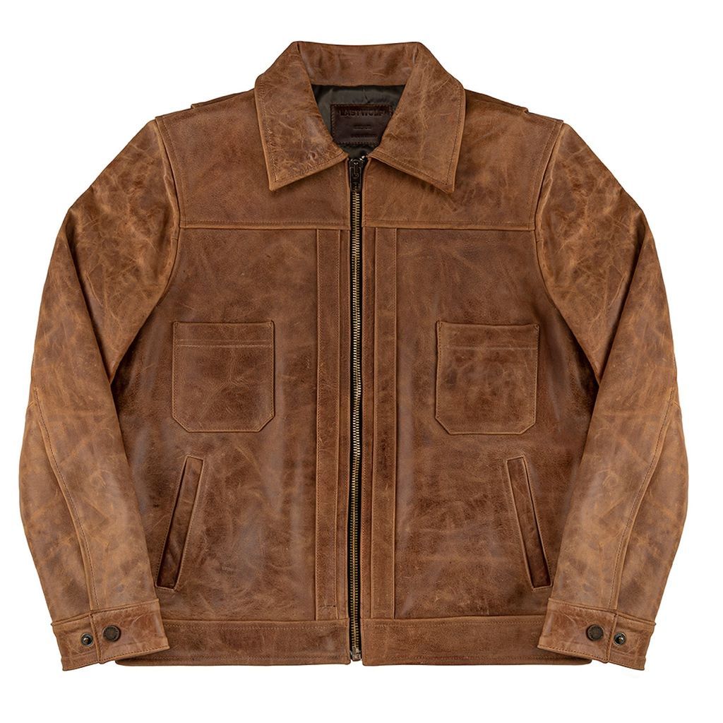 Men's Yellowstone Work Leather Jacket - Brown Small Lastwolf