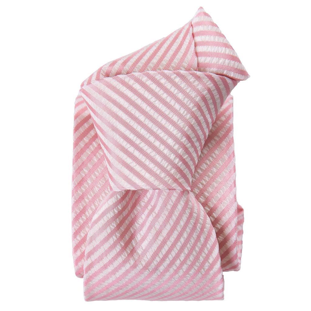 Men's White / Rose Gold Bardolino - Pink Silk Seersucker Tie One Size Elizabetta