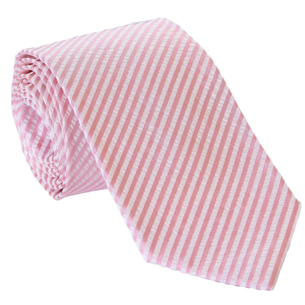 Men's White / Rose Gold Bardolino - Pink Xl Silk Seersucker Tie One Size Elizabetta