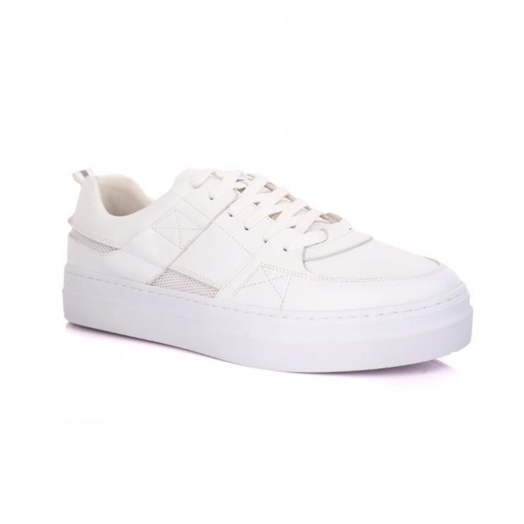 Men's White Leather Sneakers With Mesh 6 Uk DAVID WEJ