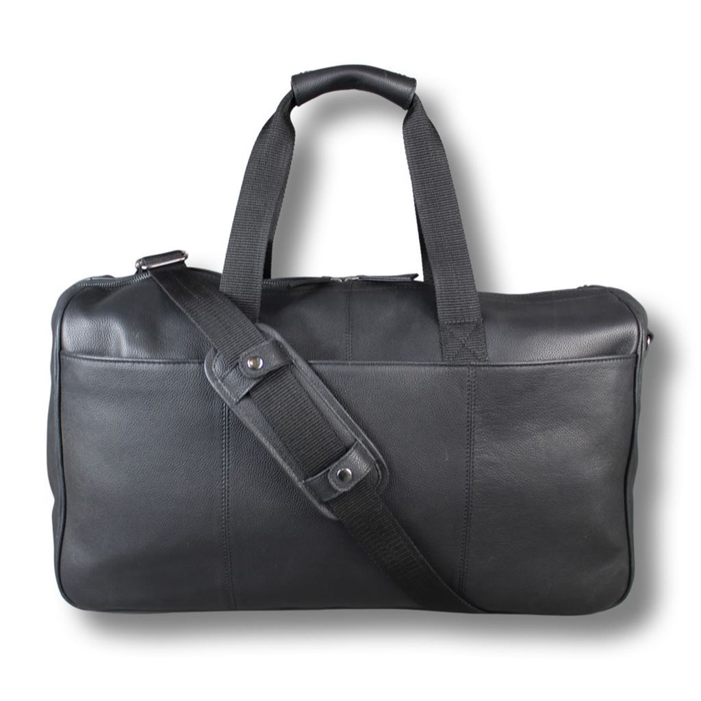 Men's Black Leather Wide Opening Weekend Bag With Gunmetal Zip LeatherCo.