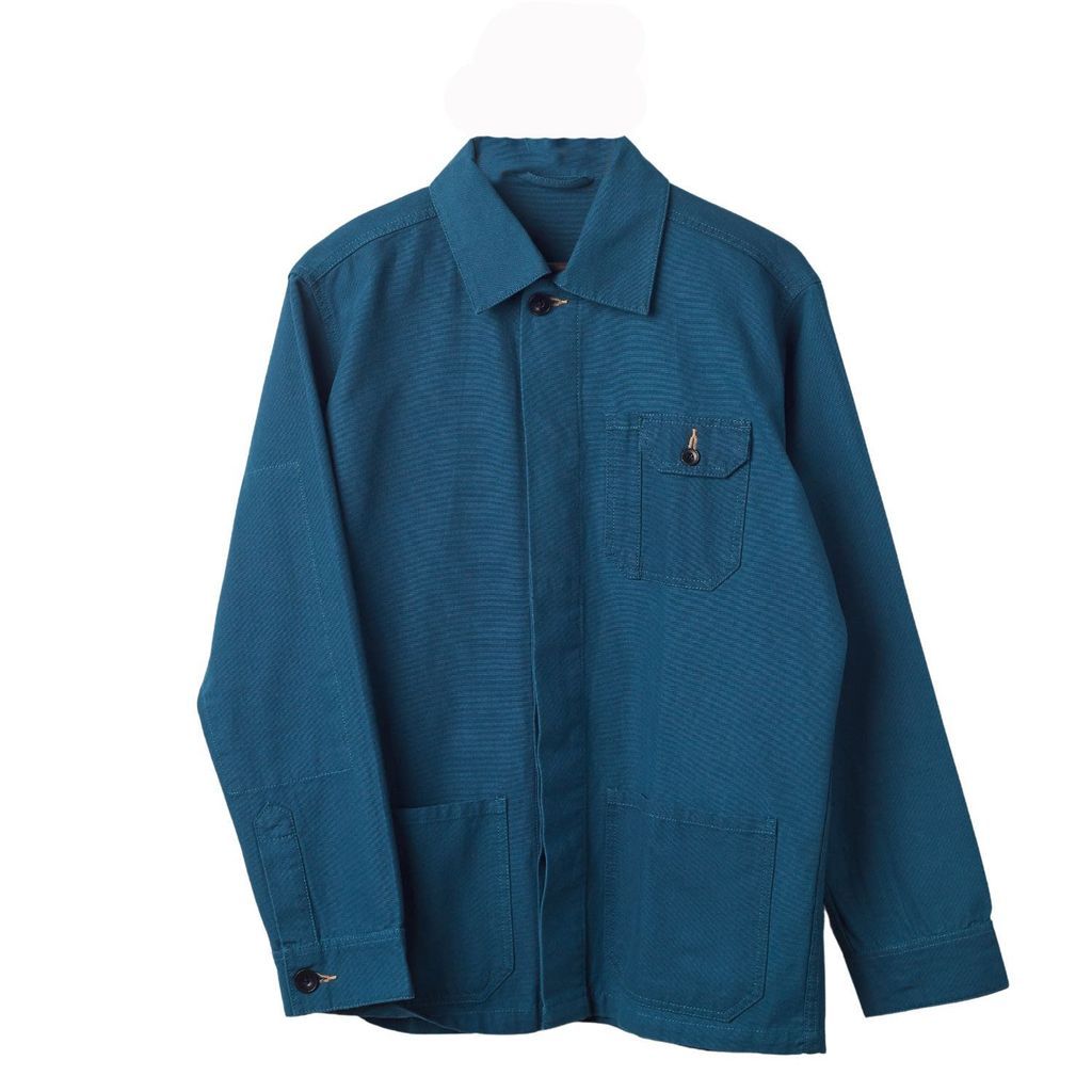 Men's Blue 3011 Overshirt With Hidden Buttons - Peacock Small Uskees