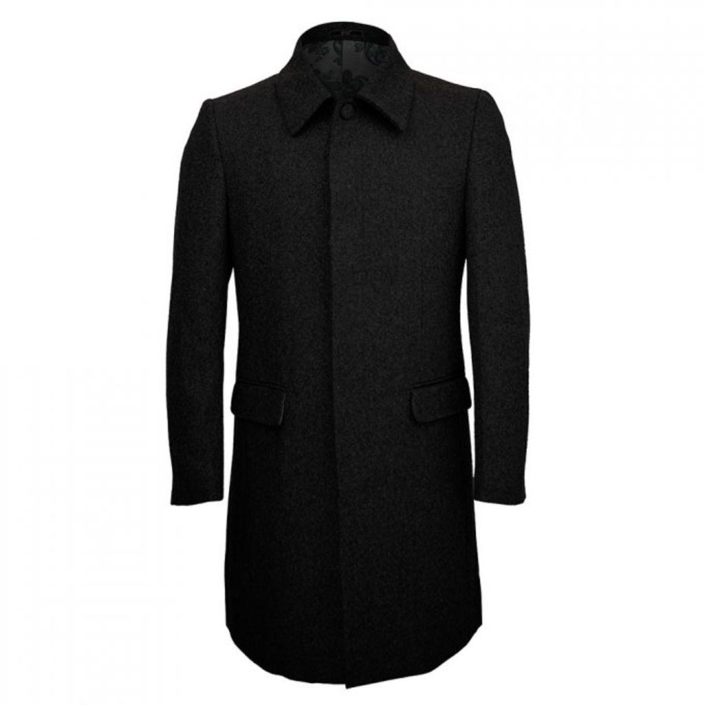 Men's Single Breasted Overcoat - Black Large DAVID WEJ
