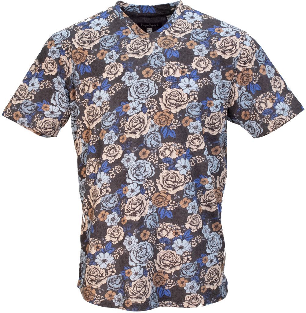 Men's Black / Blue / Brown Maze Everything Roses V-Neck Tee In Coal Small Lords of Harlech
