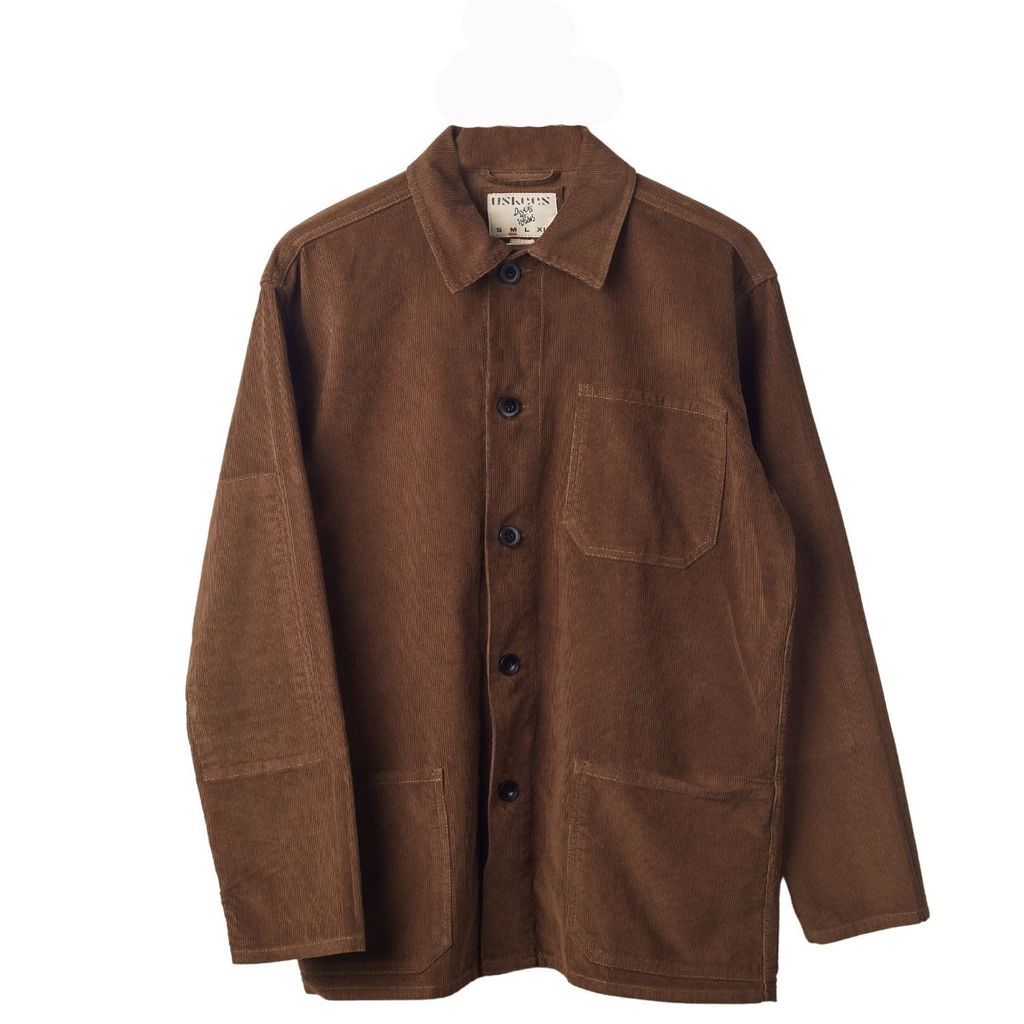 Men's 3001 Buttoned Cord Overshirt - Brown Small Uskees