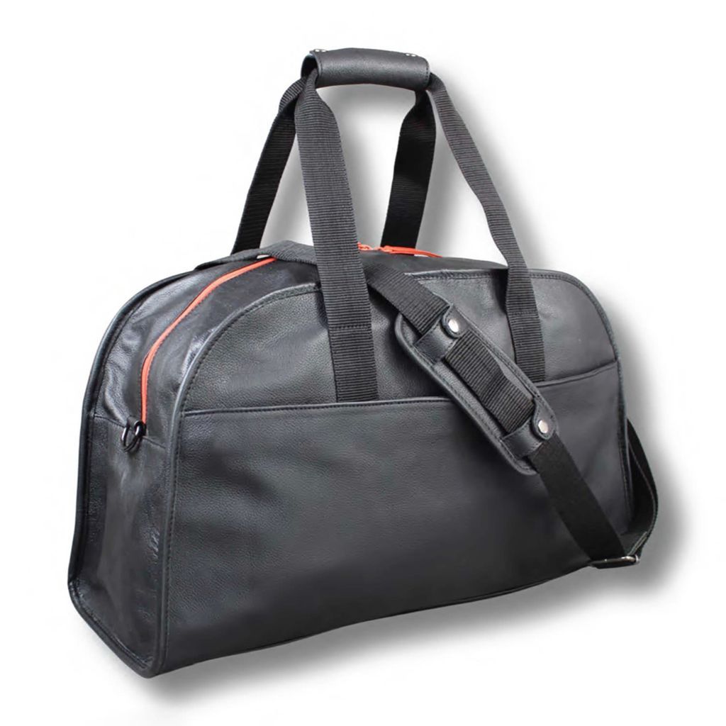 Men's Black / Red Black Leather Laptop Weekend Bag With Orange Zip LeatherCo.