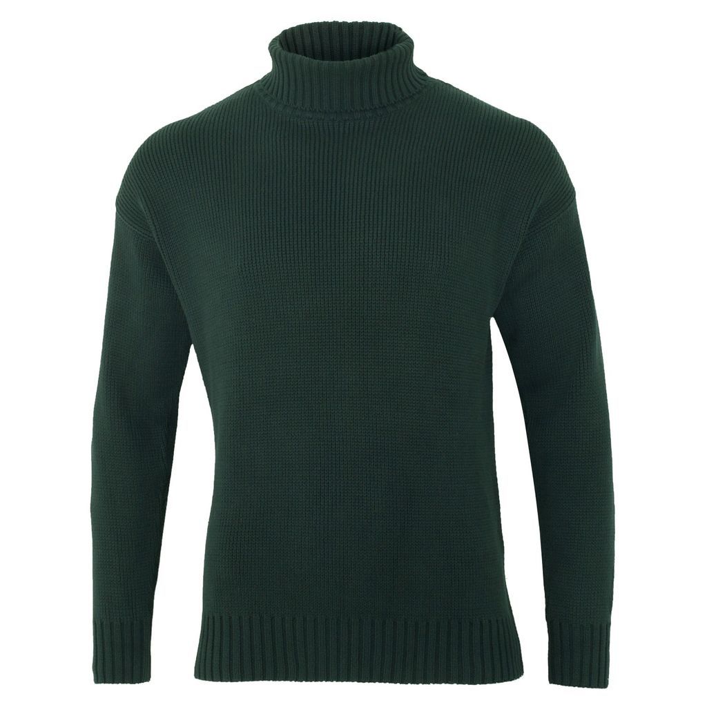 Green Mens 100% Cotton Submariner Roll Neck Arthur Jumper - Olive Extra Small Paul James Knitwear
