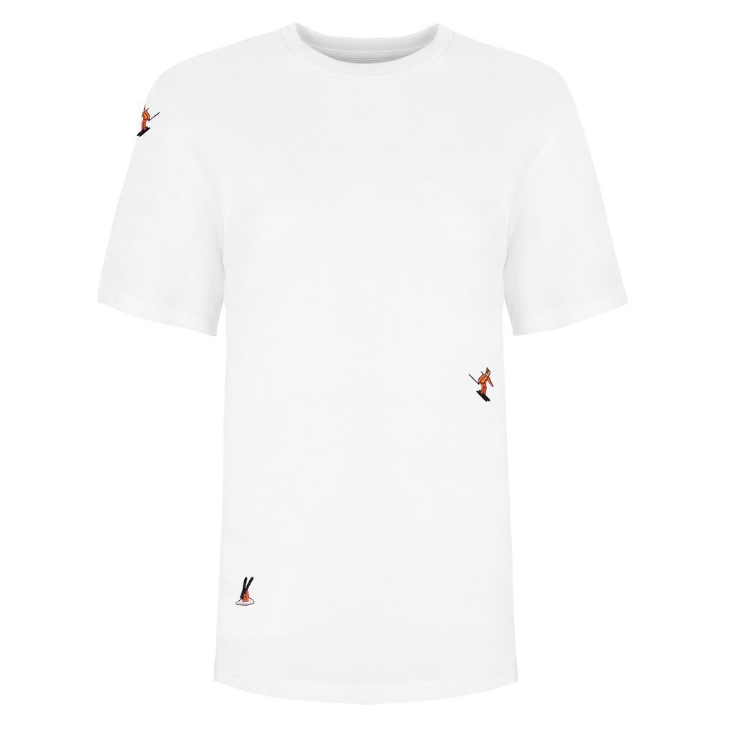 Skiers Embroidered T-Shirt White Men Small INGMARSON