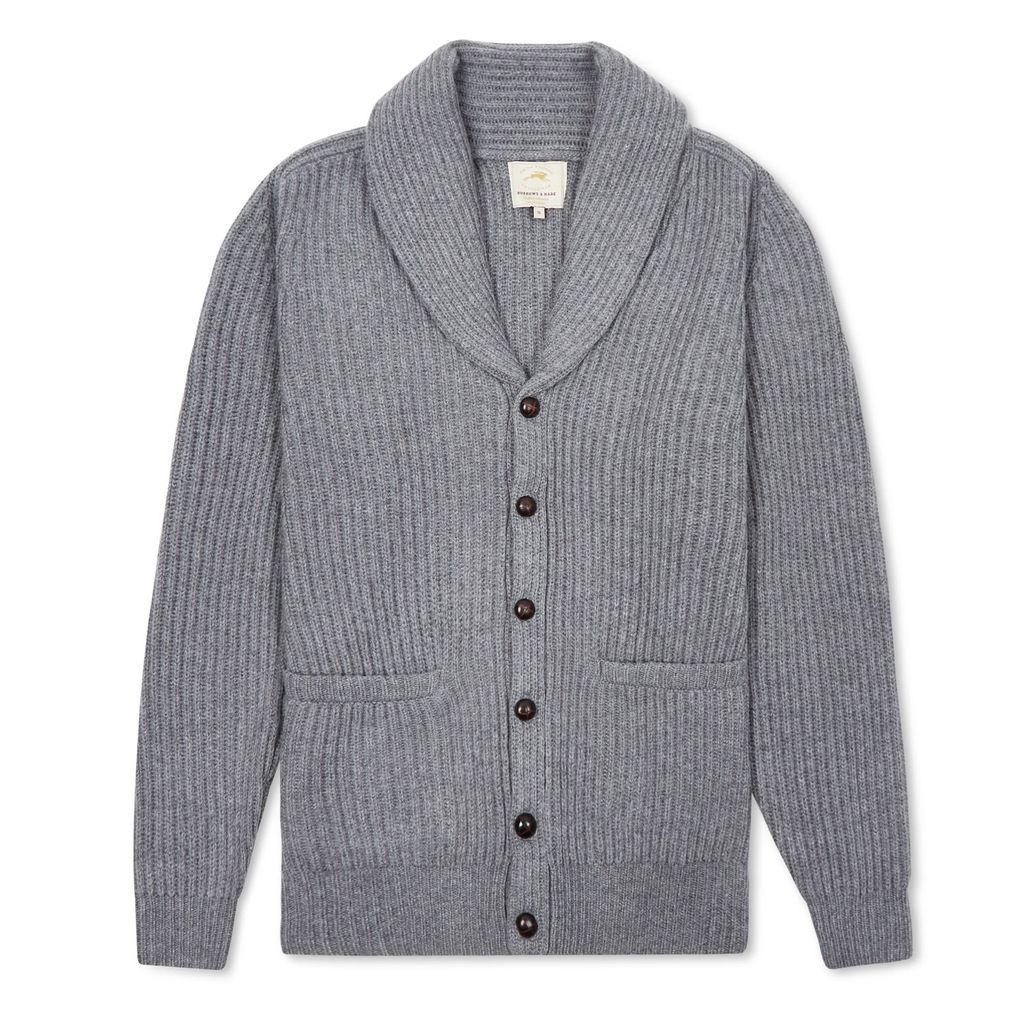 Men's Shawl Neck Cashmere & Merino Cardigan - Light Grey Small Burrows & Hare