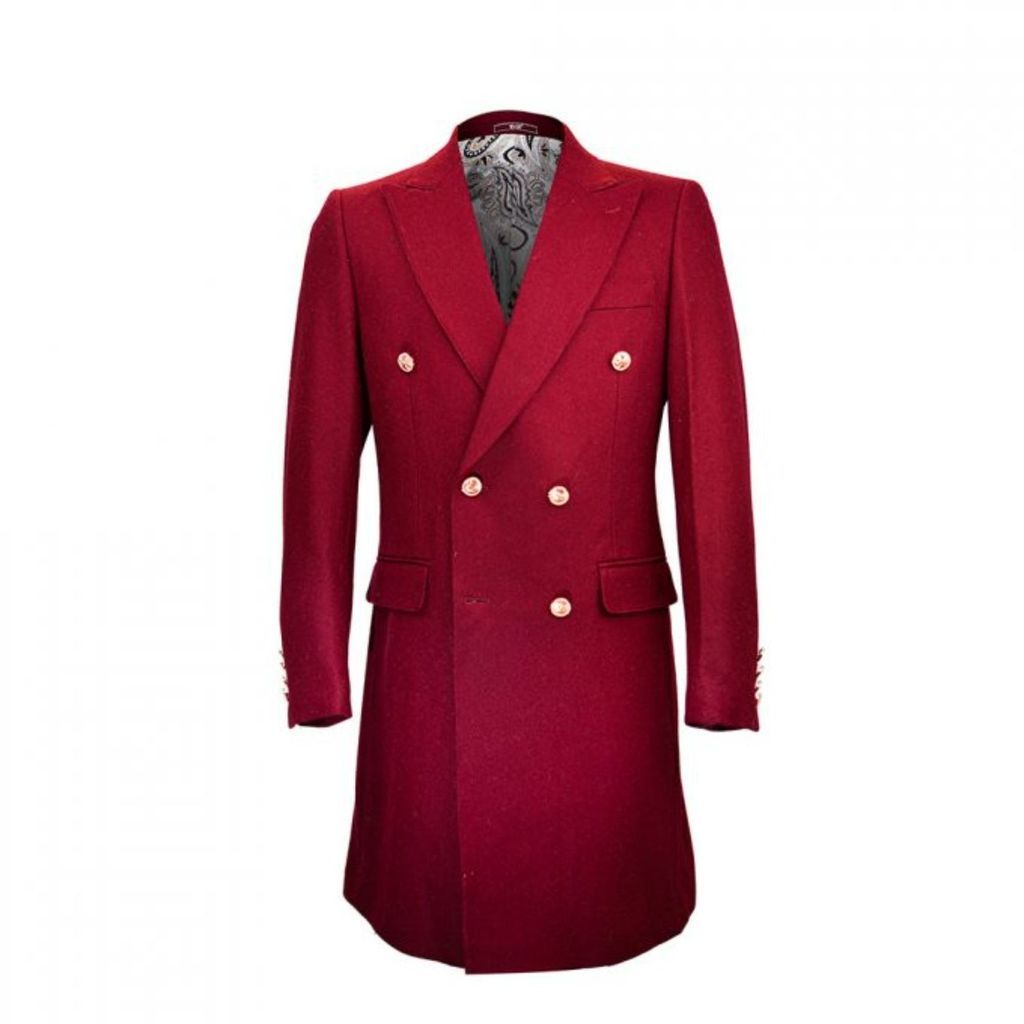 Men's Double Breasted Overcoat - Red Small DAVID WEJ
