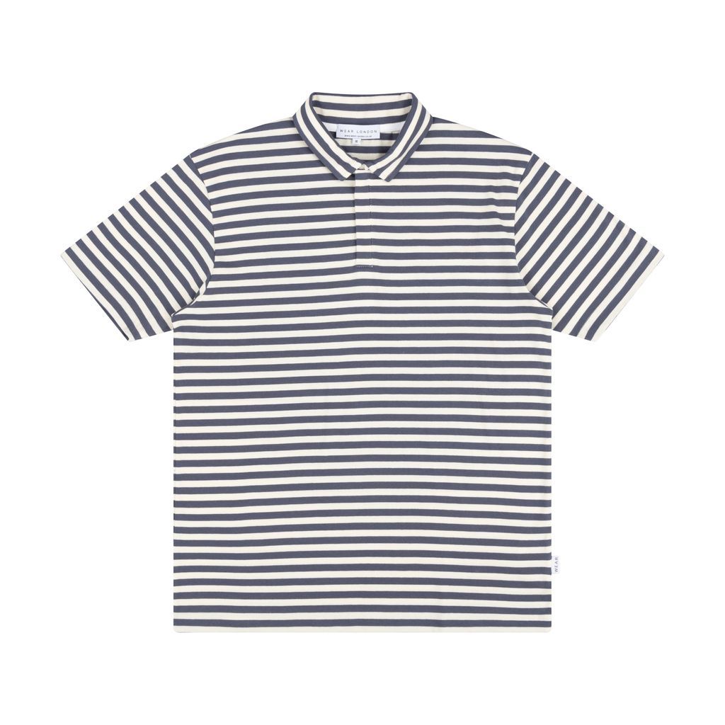 Men's Cheshire Polo - Navy & Ecru Stripe Large Wear London