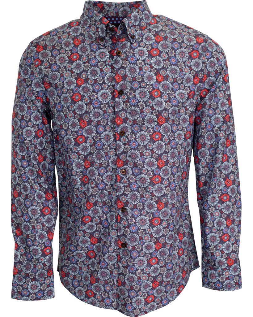 Men's Blue / Pink / Purple Mitchell Daisy Geo Shirt In Blue Small Lords of Harlech