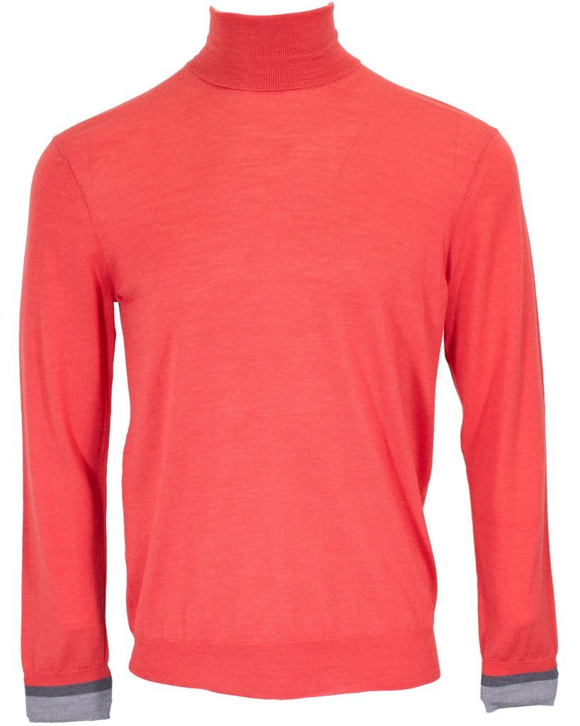 Men's Grey / Red Ronald Merino Turtleneck Sweater In Geranium Extra Small Lords of Harlech