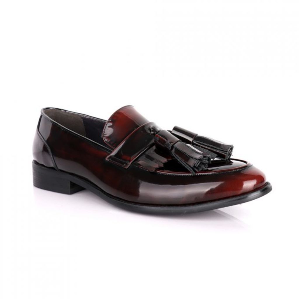 Men's Patent Leather Loafers With Tassels - Wine 6 Uk DAVID WEJ