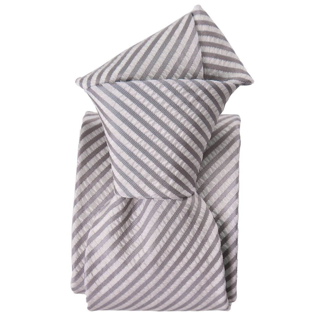 Men's Grey / White Bardolino - Grey Silk Seersucker Tie One Size Elizabetta