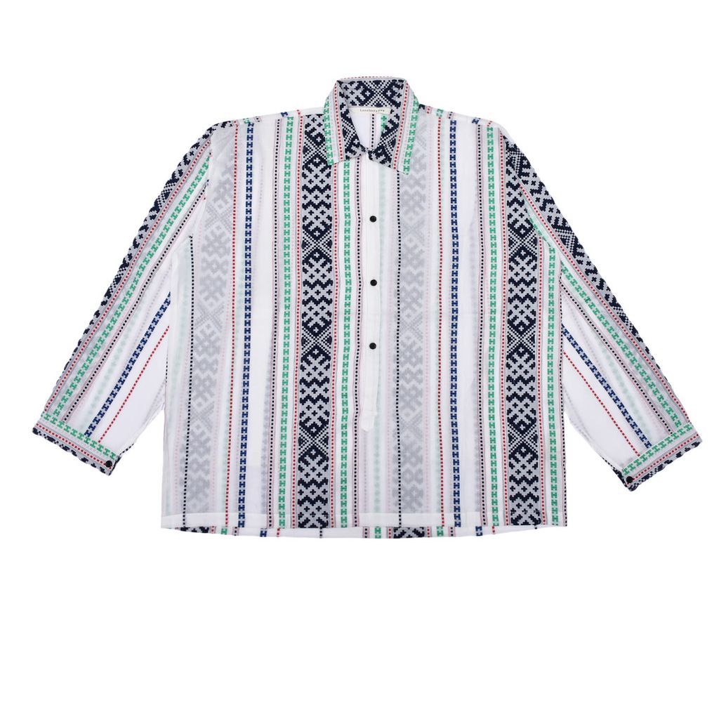 Men's Ns02 Summer Shirt In White Galaga Cotton Small LaneFortyfive