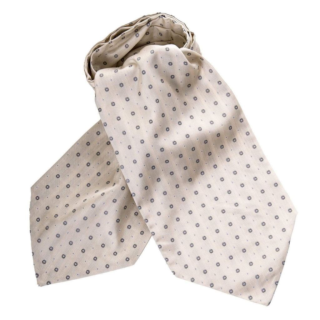 Men's White / Silver Monreale - Champagne & Silver Silk Ascot Cravat Tie One Size Elizabetta