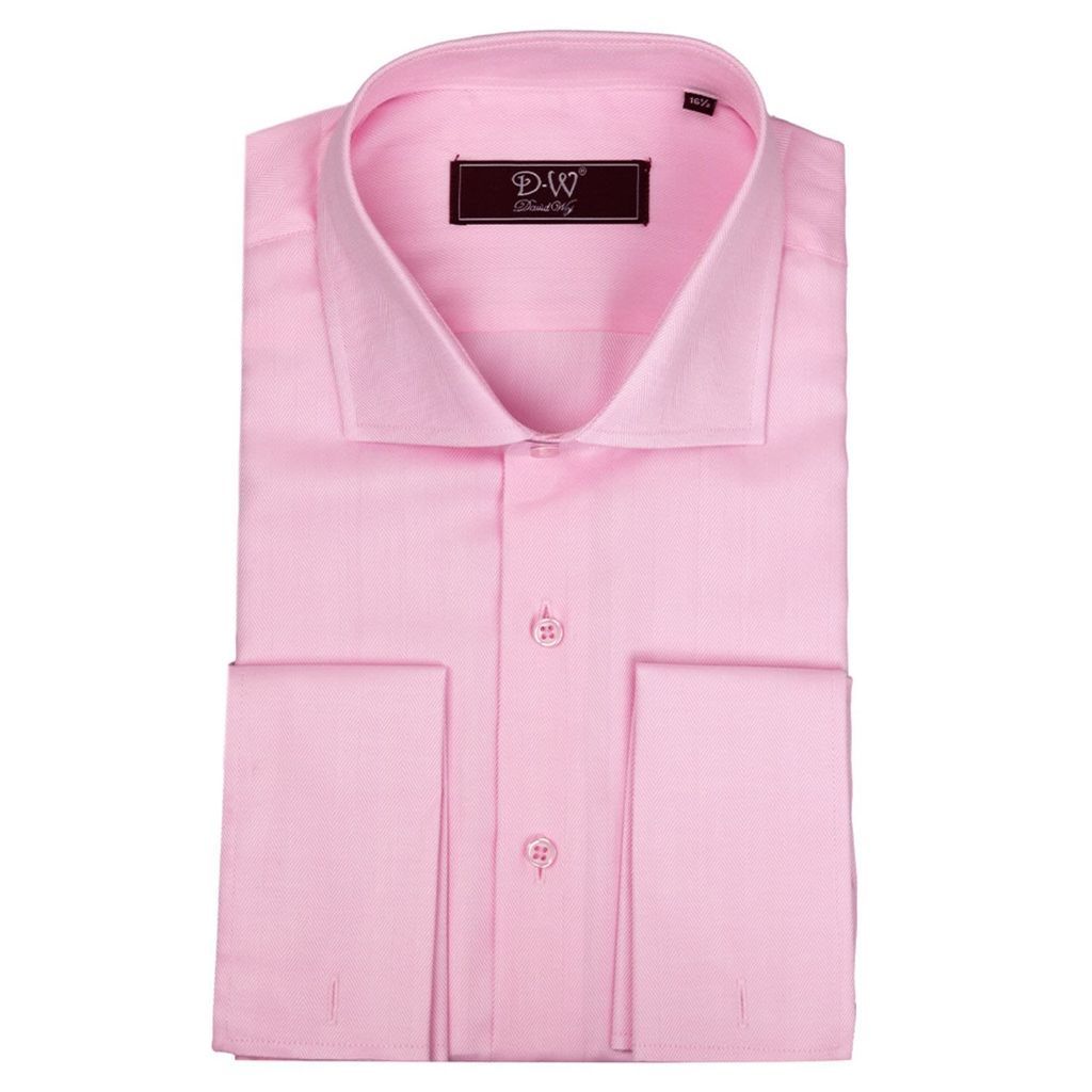 Men's Pink / Purple Cutaway Collar Double Cuff Herringbone Shirt - Light Pink 15