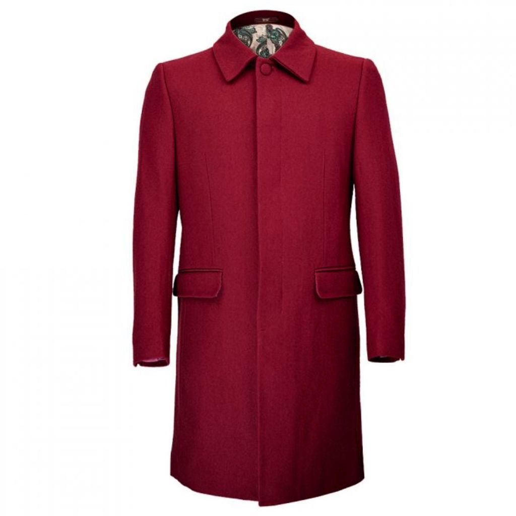 Men's Single Breasted Overcoat - Red Small DAVID WEJ