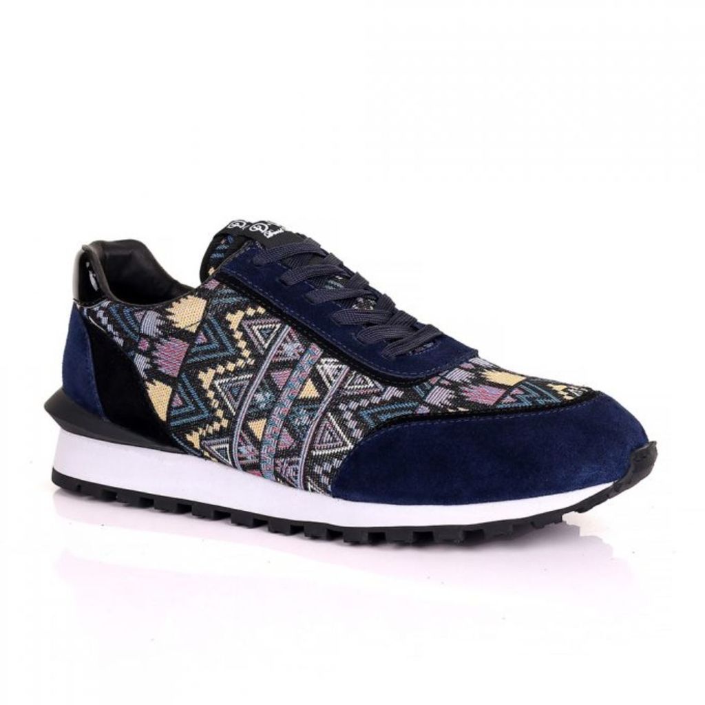 Men's Ethnic Print Smart Trainers - Blue 8 Uk DAVID WEJ