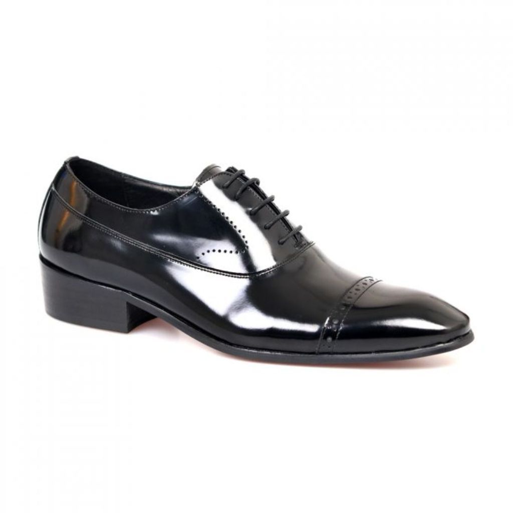 Men's Patent Leather Shoes With Brogue Details - Black 8 Uk DAVID WEJ