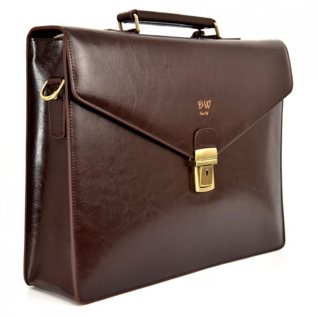 Men's Smooth Leather Briefcase - Brown DAVID WEJ