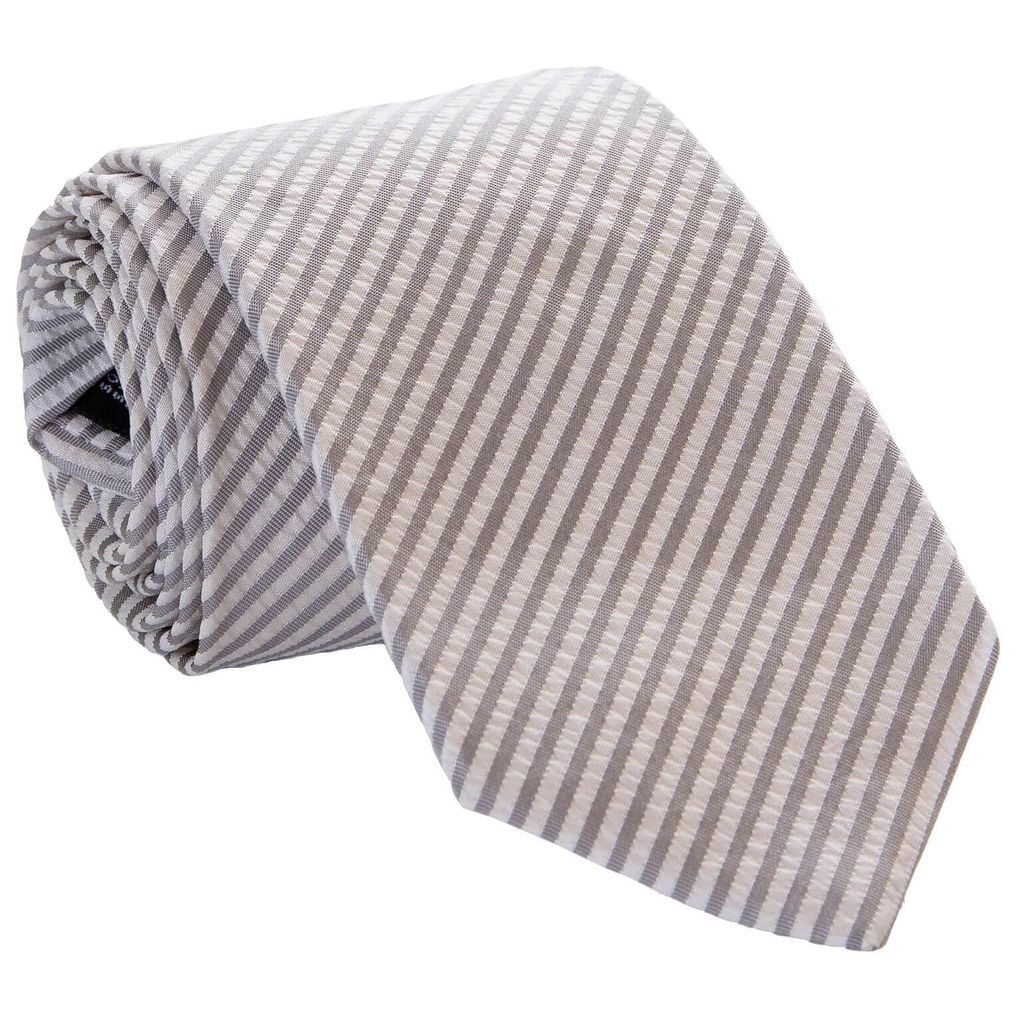 Men's Grey / White Bardolino - Grey Xl Silk Seersucker Tie One Size Elizabetta