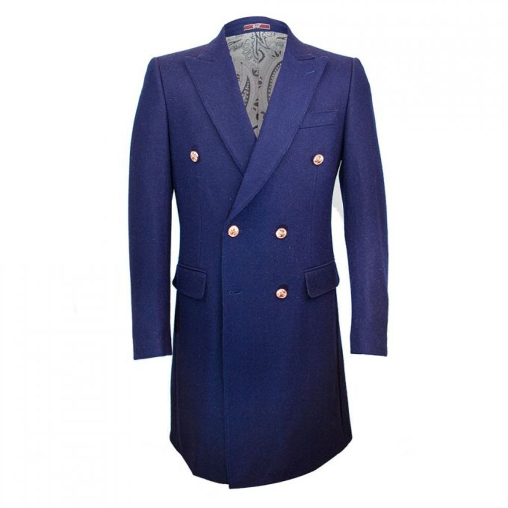 Men's Neutrals Double Breasted Overcoat - Navy Large DAVID WEJ