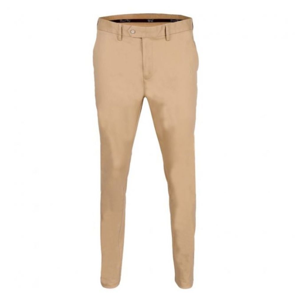 Men's Brown Plain Chino Trousers - Beige 32