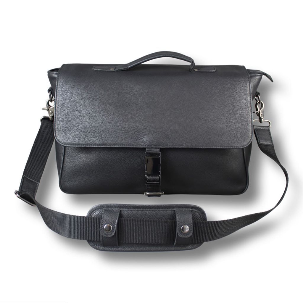 Men's Black Leather Laptop Messenger Bag With Gunmetal Zip LeatherCo.