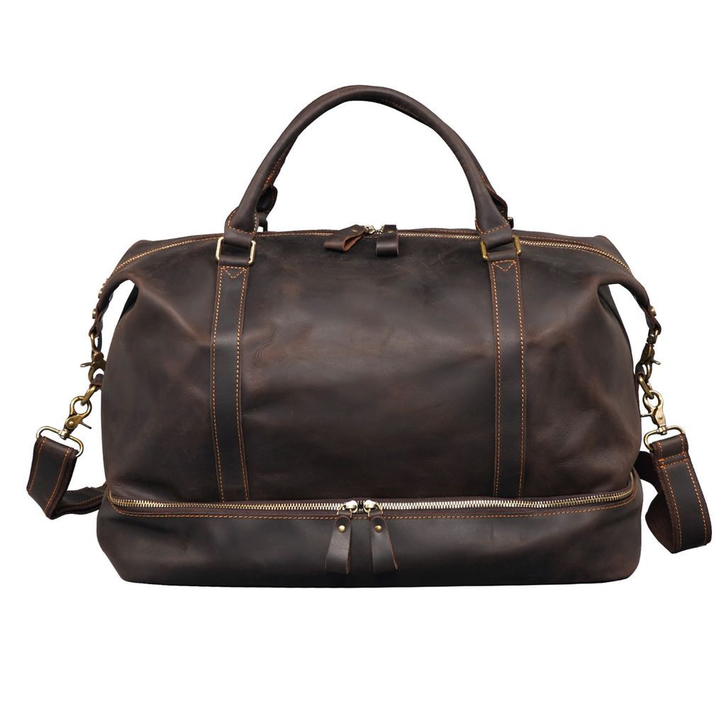 Men's Leather Weekend Bag With Suit Compartment - Vintage Dark Brown Touri