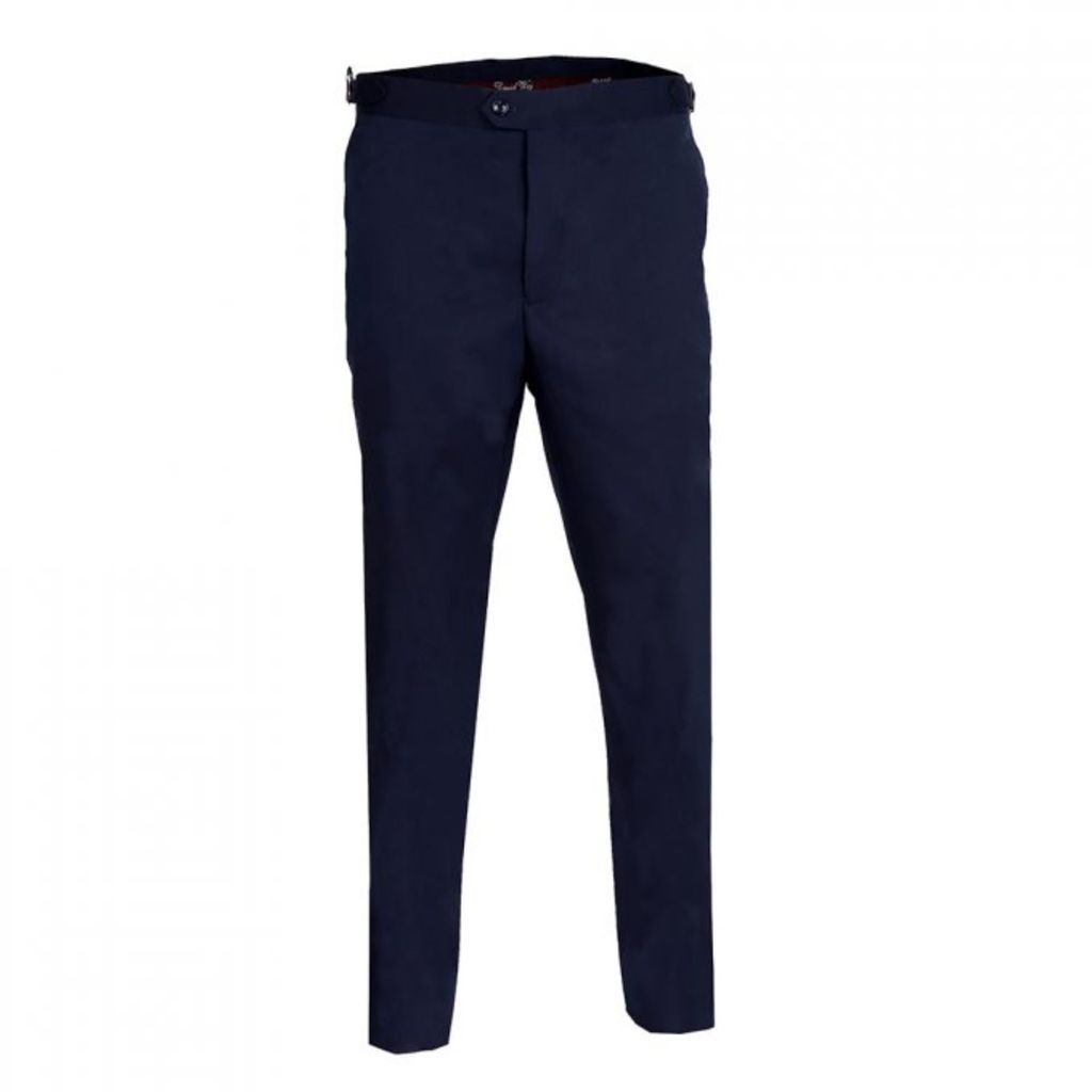 Men's Blue Plain Dress Trousers With Side Adjusters - Navy 32