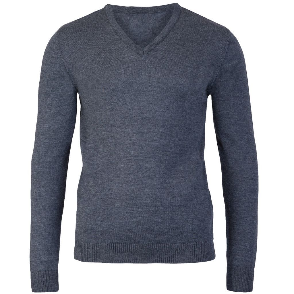 Grey Mens Extra Fine Merino Wool V-Neck Jumper - Charcoal Extra Small Paul James Knitwear