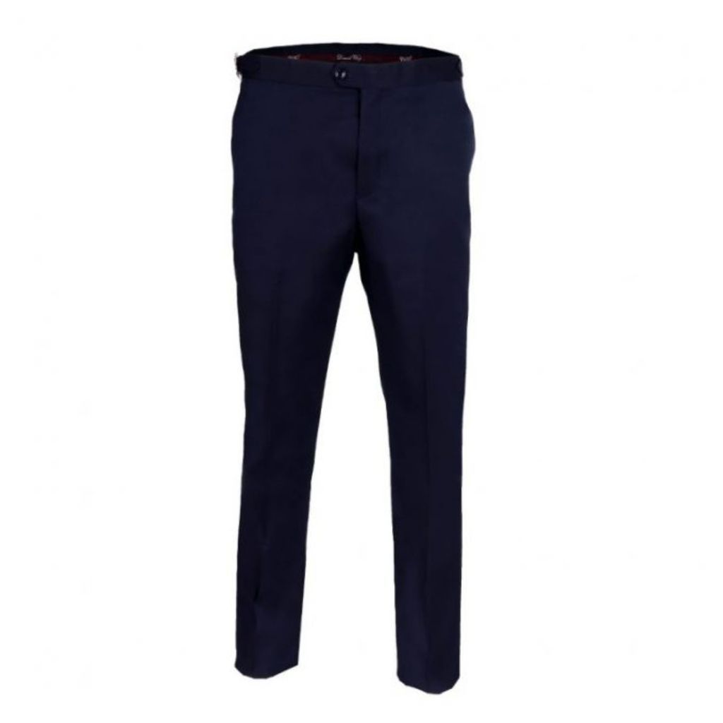 Men's Blue Plain Smart Trousers With Side Adjusters - Navy 32