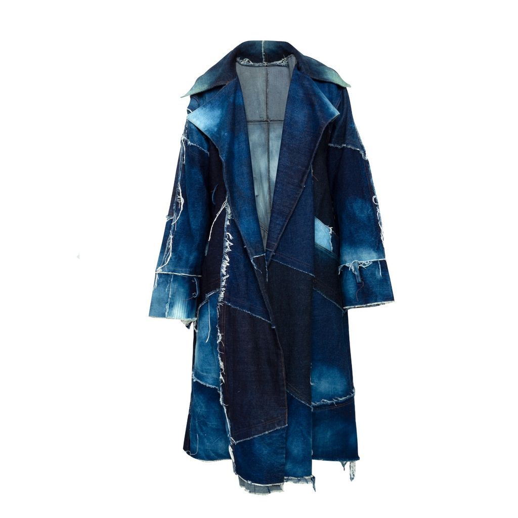 Men's Blue Rockstar Upcycled Denim Patchwork Coat Extra Small Paloma Lira